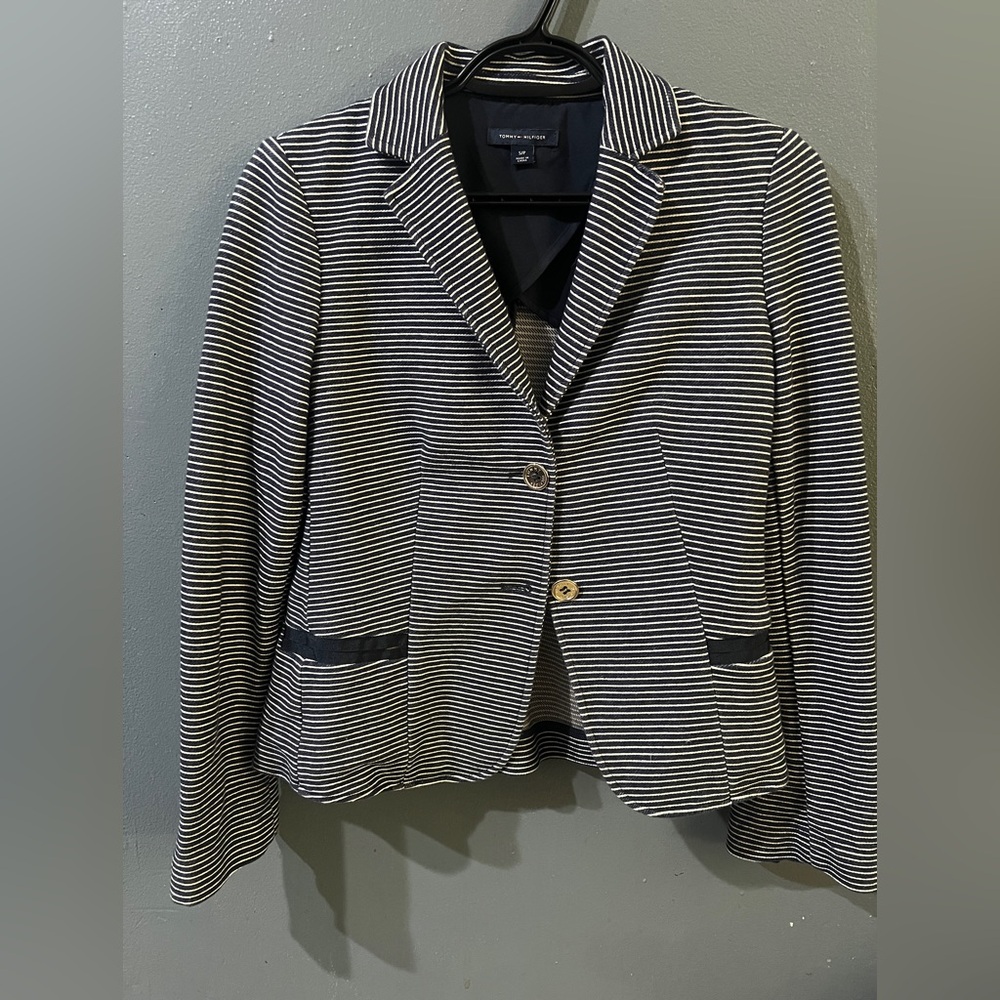 Tommy Hilfiger Navy and White Pinstripe Blazer